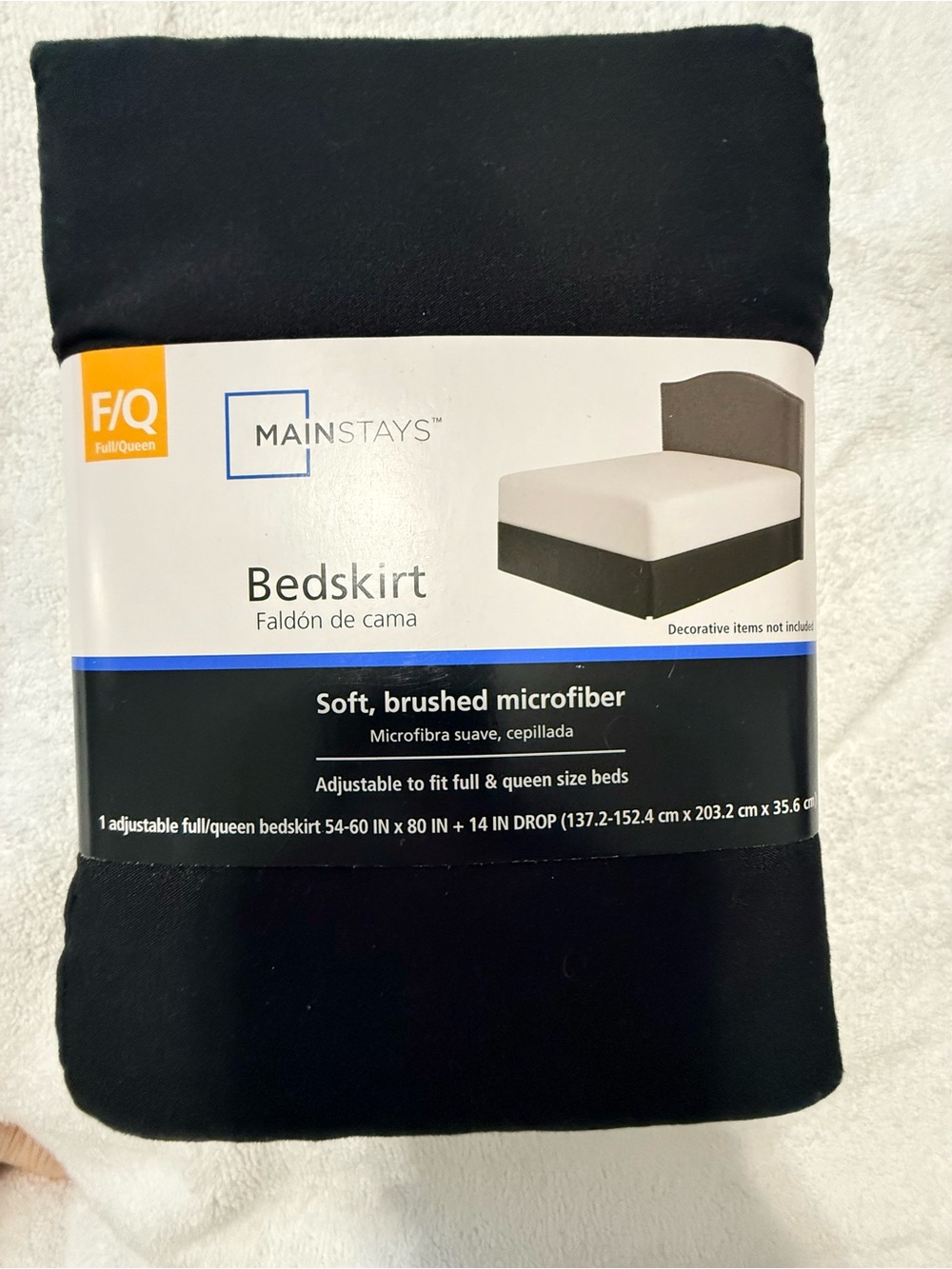 New Mainstays Black Full/Queen Brushed Microfiber Bedskirt - Solid Black